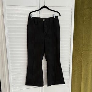 Ganni Black Pinstripe Flared Cropped Dress Pants